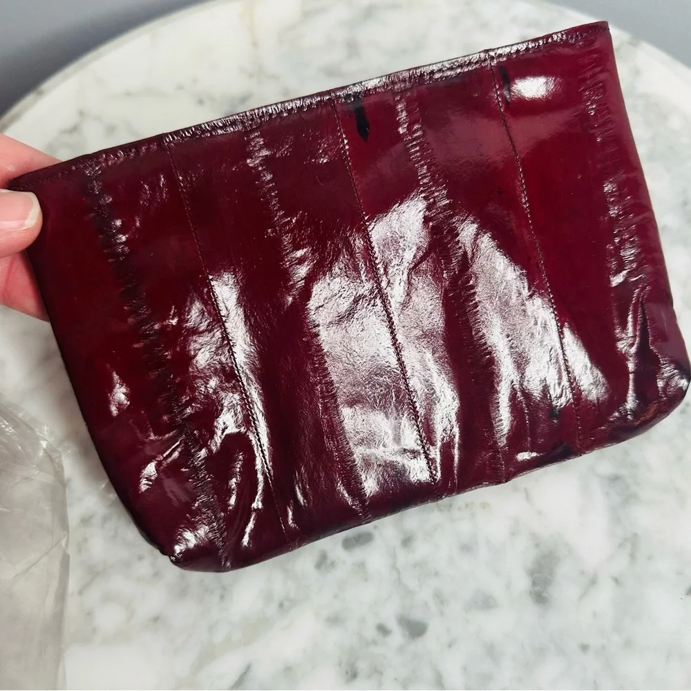 Vintage Eel Skin Zip Pouch or Clutch in Wine
